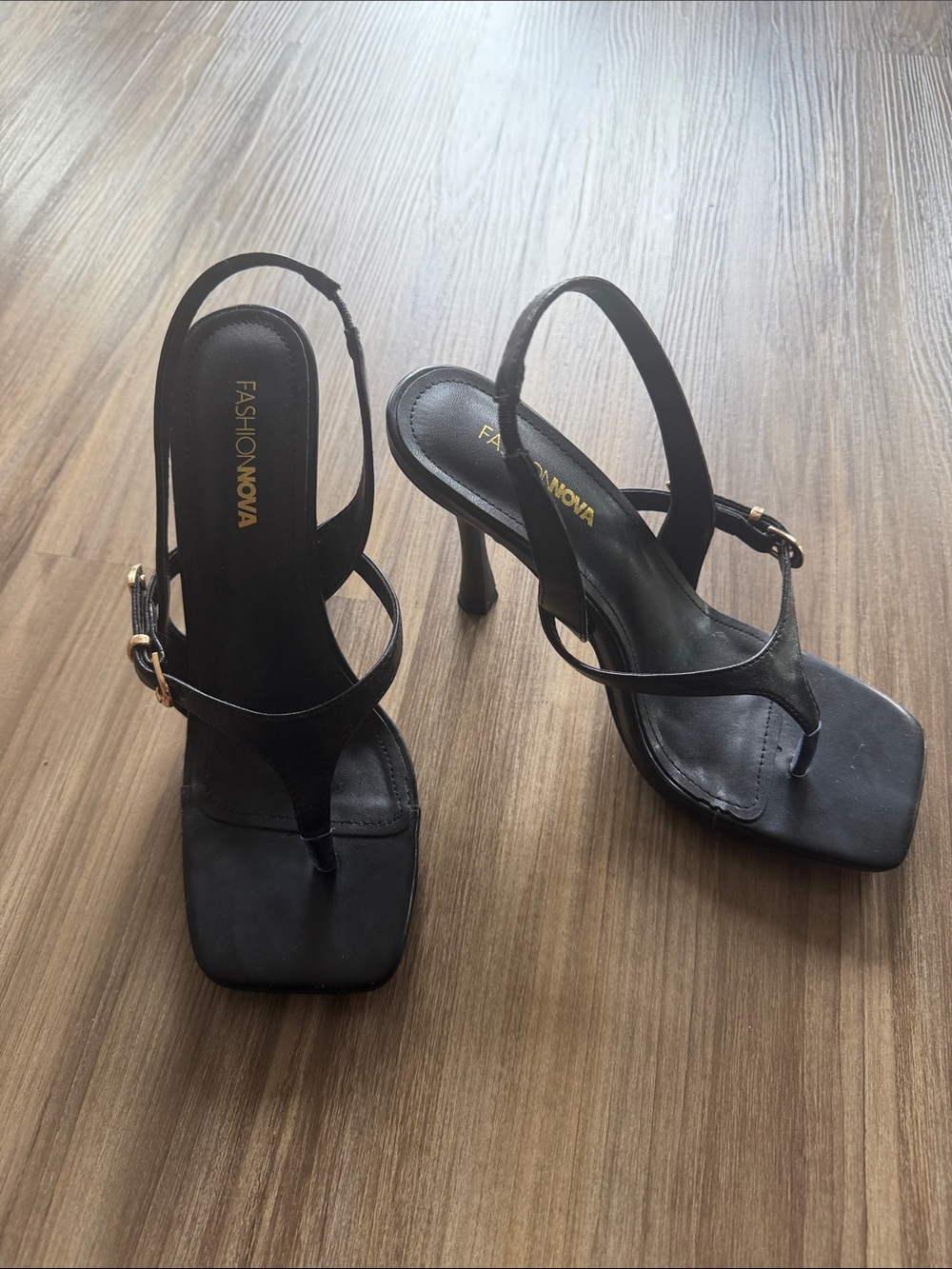 Fashion Nova Black Square-Toe Slingback Heels